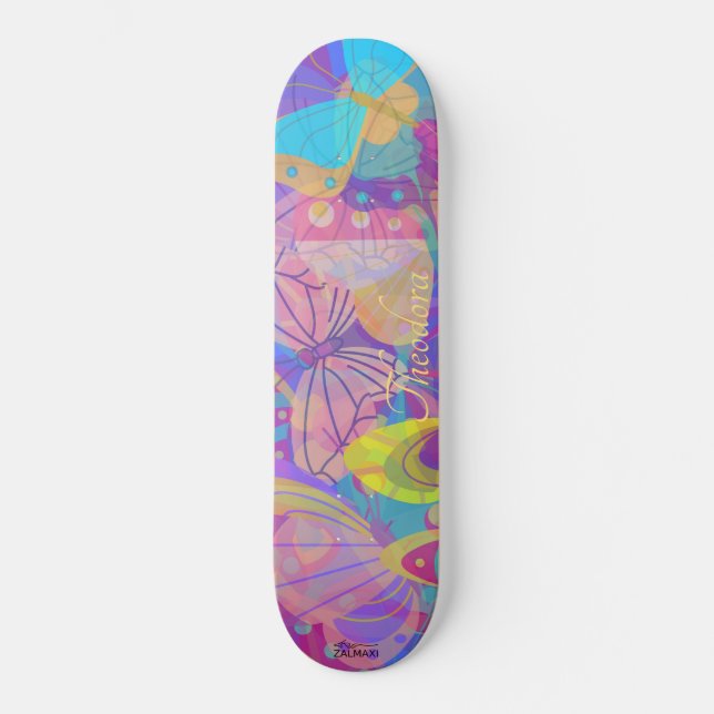 Skateboard Papillon Or Chic Coloré (Recto)