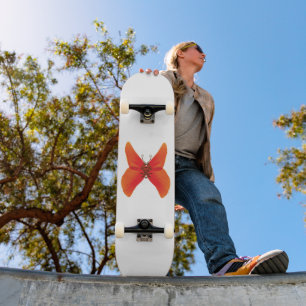 Skateboard Papillon rouge orange coquelicot avec votre nom