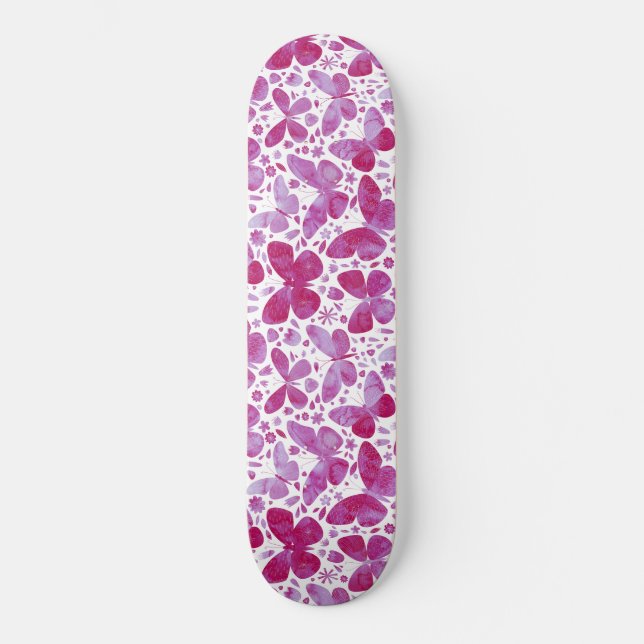 Skateboard Papillons Aquarelle Magenta Rose (Recto)