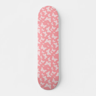 Skateboard Papillons blancs sur rose