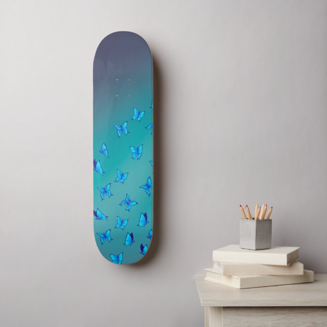Skateboard Papillons bleus en Patinage Lune (Art mural)