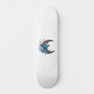 Skateboard Papillons bleus sur croissant en bois