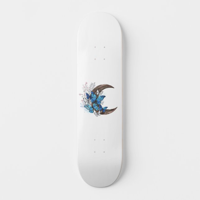 Skateboard Papillons bleus sur croissant en bois (Recto)