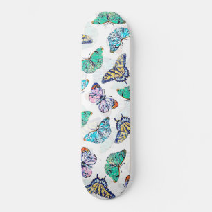 Skateboard Papillons d'aquarelle couleur blanche