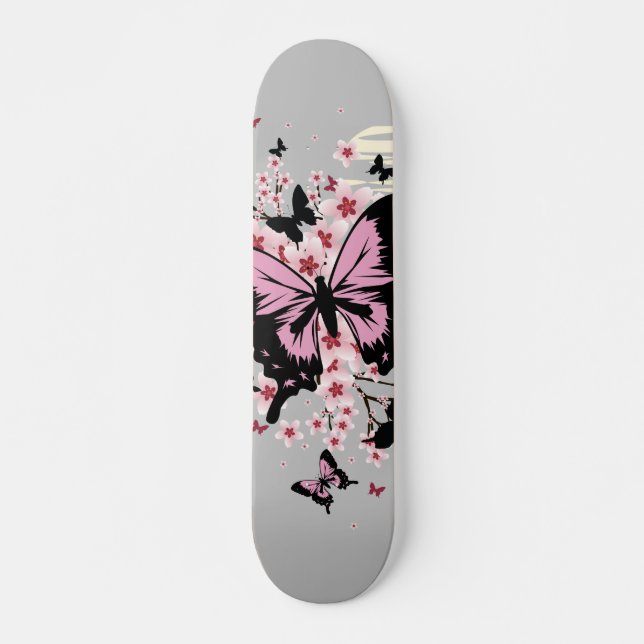 Skateboard Papillons de Cerisier en Fleur (Devant)