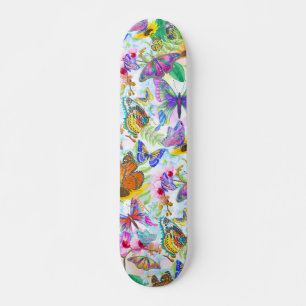 Skateboard Papillons et fleurs colorés