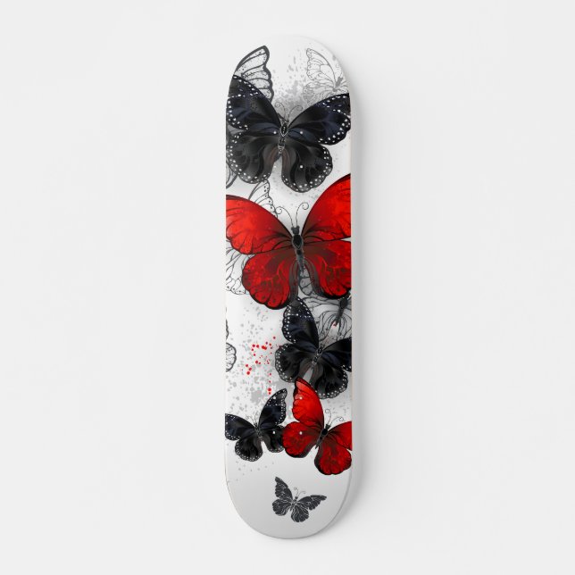 Skateboard Papillons noirs et rouges volants (Devant)