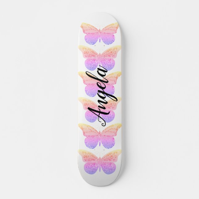 Skateboard Papillons rose pourpre papillon Patinage personnal (Devant)