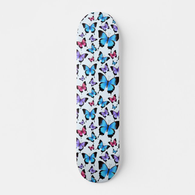 Skateboard Papillons rose Turquoise fille fille Whimsical (Devant)