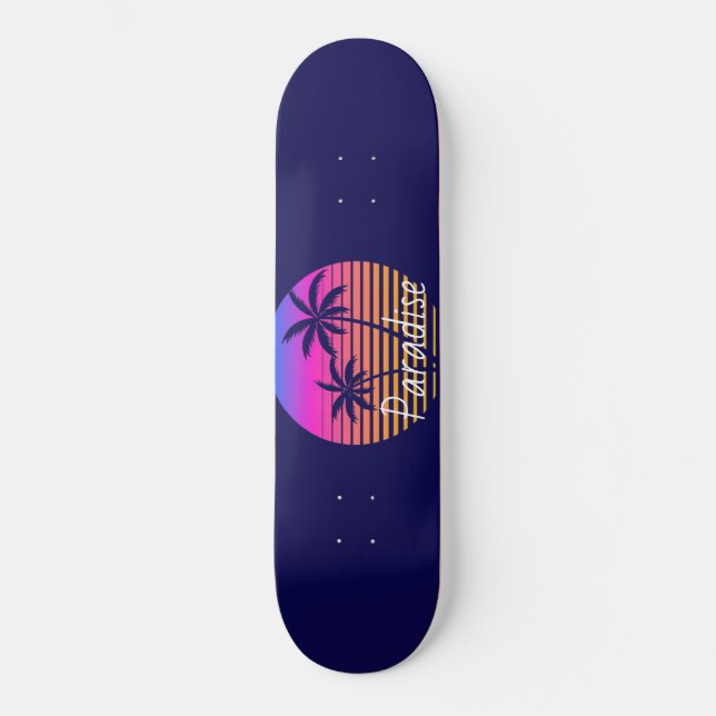 Skateboard Paradis du coucher de soleil rétro (Recto)