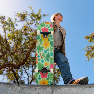 Skateboard Paradis tropical - Palm Feuilles & Hibiscus Motif