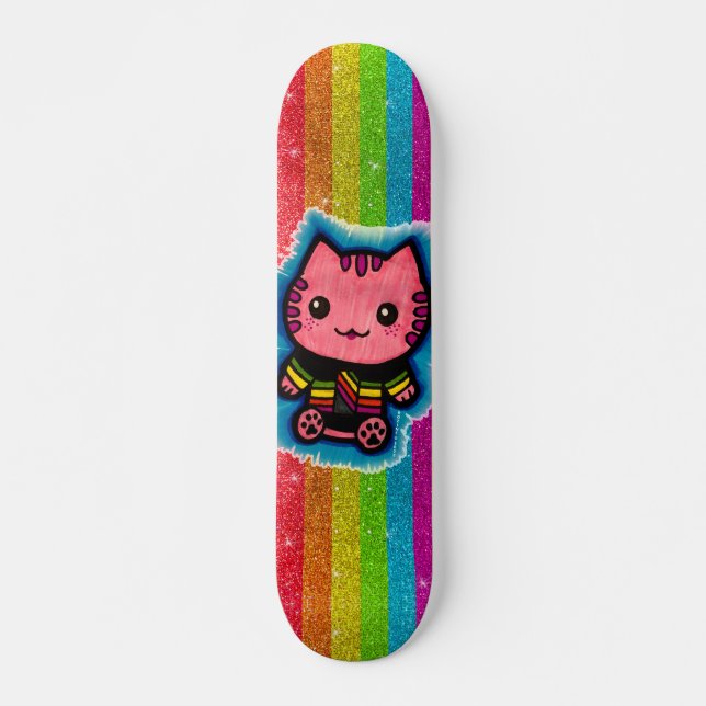 Skateboard Parties scintillant arc-en-ciel rose Kitty Chat il (Devant)