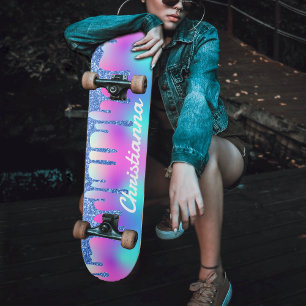 Skateboard Parties scintillant Bleue Fluorescent Neon Rose & 