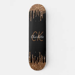 Skateboard Parties scintillant d'or noir gouttes de script mo