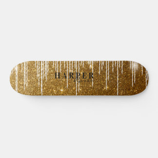 Skateboard Parties scintillant d'or Nom personnalisé Skate