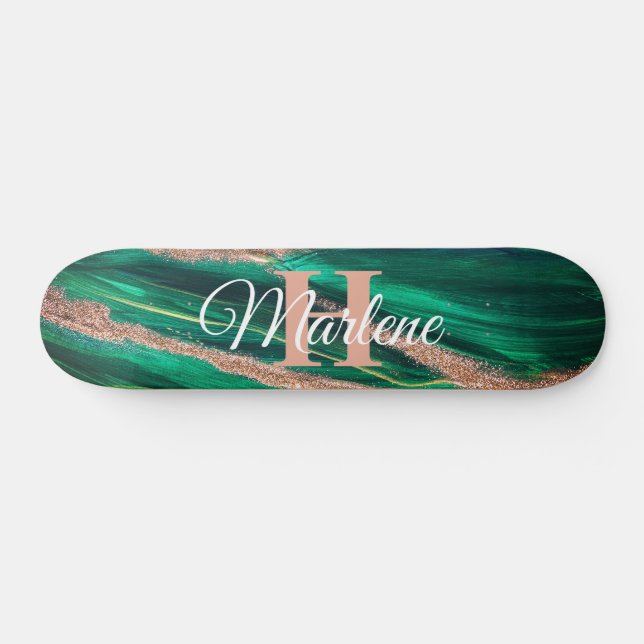 Skateboard Parties scintillant Girly Green Mermaid Monogramme (Horz)