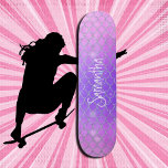 Skateboard Parties scintillant mignonne violet rose chic<br><div class="desc">Parties scintillant Skateboard Girly mermaid violet rose chic Skateboard rose personnalisée - customisez les vôtres. CLIQUEZ SUR PERSONNALISER OPTION MODÈLE ET ENTRER NOM Nos skateboards sont aussi doux qu'ils ont l'air, et un cadeau délicieux pour un anniversaire ou un parc de patinage. ⭐ Ce Produit est 100% Personnalisable. *****Cliquez sur...</div>