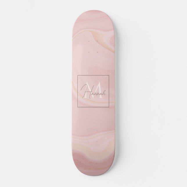 Skateboard Parties scintillant moderne Marble rose or Arrière (Recto)