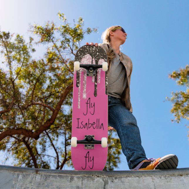 Skateboard Parties scintillant rose chaud Fille Épersion Nom  (Extérieur 1)