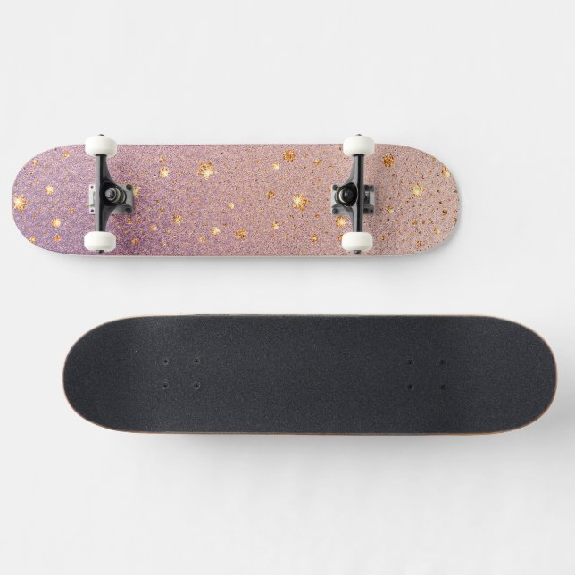 Skateboard Parties scintillant sur Rose Gold & Purple Foil Te (Horz)