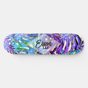 Skateboard Parties scintillant violet et or Feuilles tropicau
