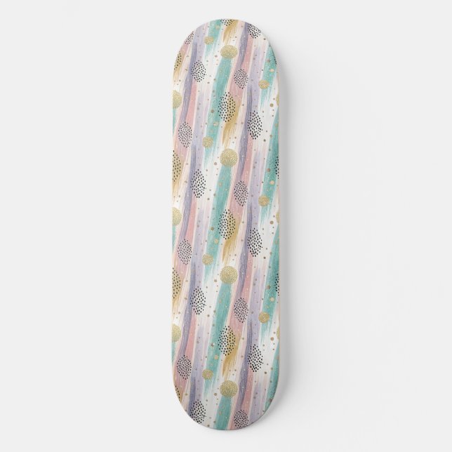 Skateboard Pastel Brushstroke & Gold Géométrique Abstrait (Recto)