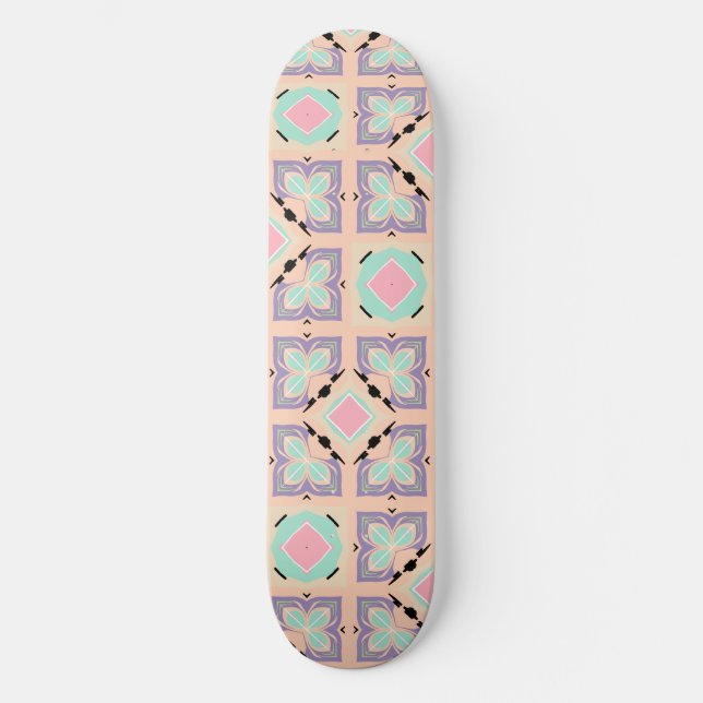 Skateboard Pastel Geometric Tile Pattern | Pink Mint Purple  (Recto)