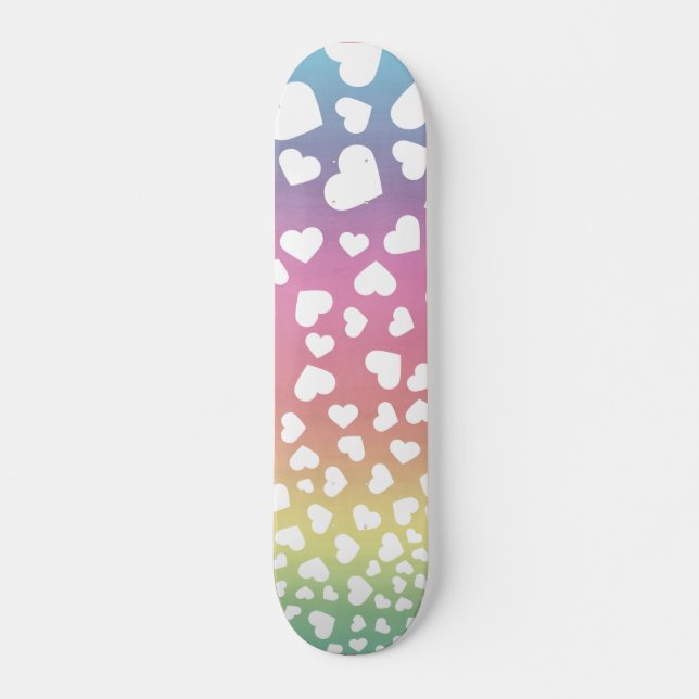 Skateboard Pastel Rainbow Hearts pour elle (Devant)