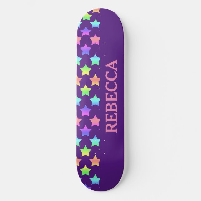 Skateboard Pastel Rainbow Ombre Stars sur Arrière - plan viol (Recto)