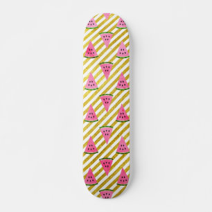 Skateboard Pastèque rose et motif jaune d'été de rayure