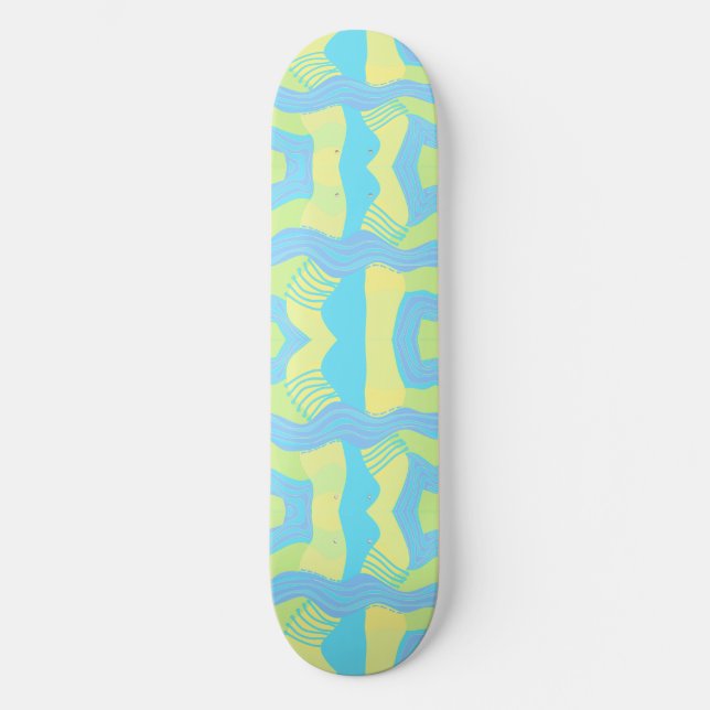 Skateboard Patchwork africain psychédélique : bleu vert jaune (Recto)