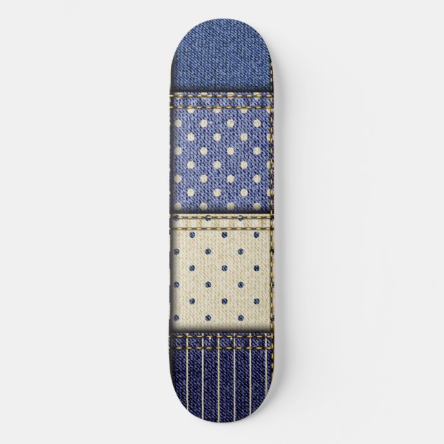 Skateboard Patchwork Denim bleu (Recto)