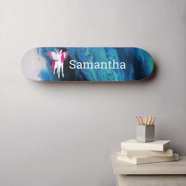 Skateboard Patinage à aile blanche Unicorn (Art mural (Horz))
