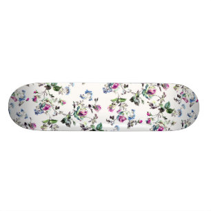 Skateboard Patinage à motifs floraux Rose rose et bleu