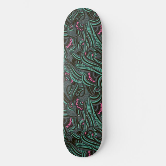 Skateboard Patinage à motifs floraux vert et rose (Recto)