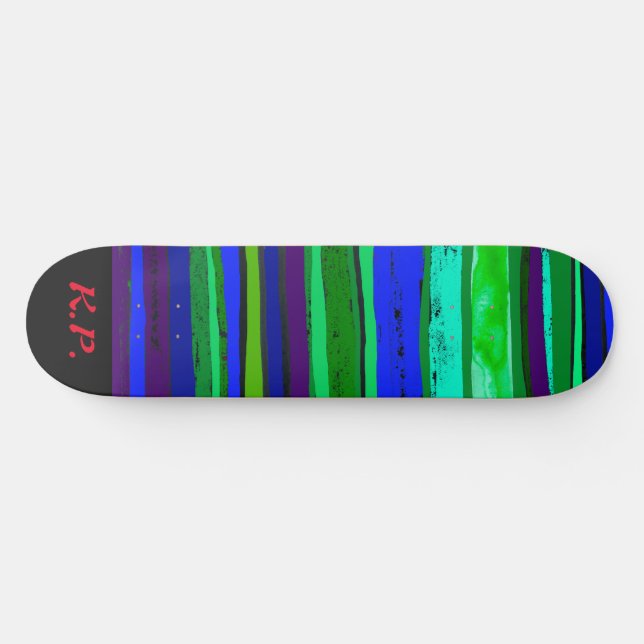 Skateboard Patinage à rayures noir, vert et bleu (Horz)