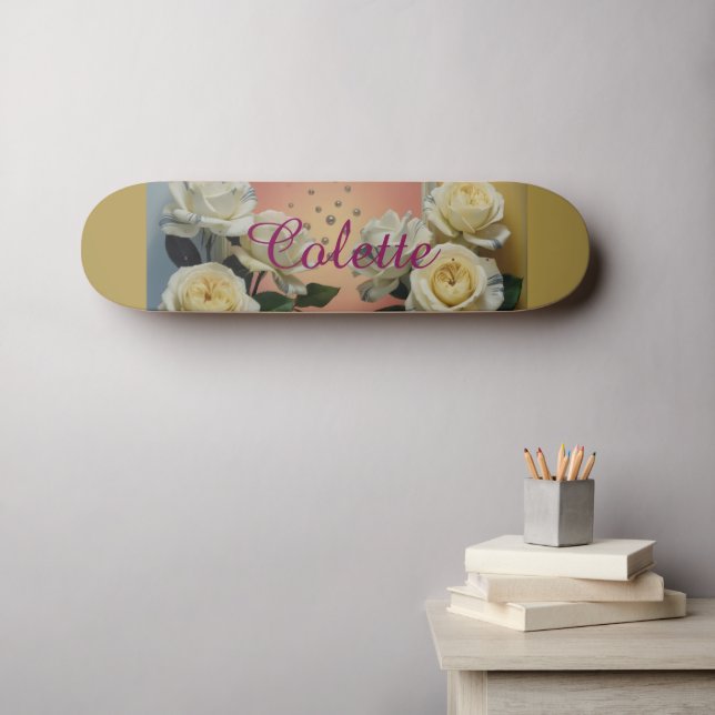 Skateboard Patinage blanc Roses Colette Gold (Art mural (Horz))