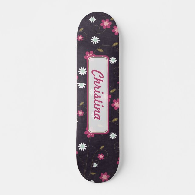 Skateboard Patinage Comp Fleurs Roses (Devant)