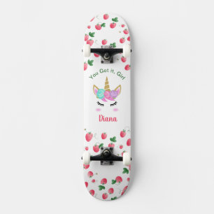 Skateboard Patinage de fraise Unicorne avec nom