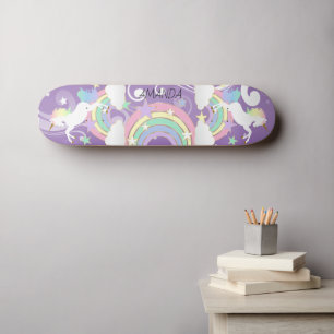 Skateboard Patinage de l'Unicorne à arc-en-ciel violet