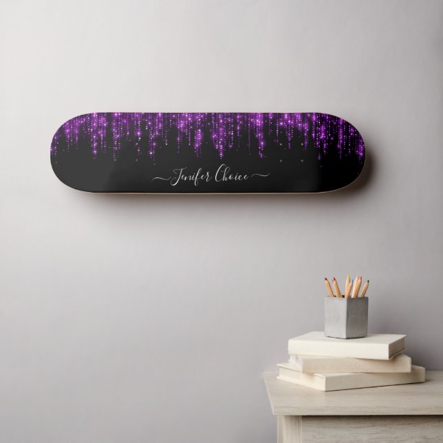 Skateboard Patinage de nom personnalisé de dégradé violet (Art mural (Horz))