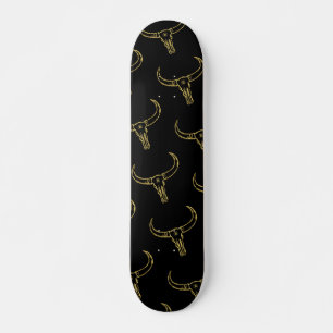 Skateboard Patinage d'or au crâne taureau