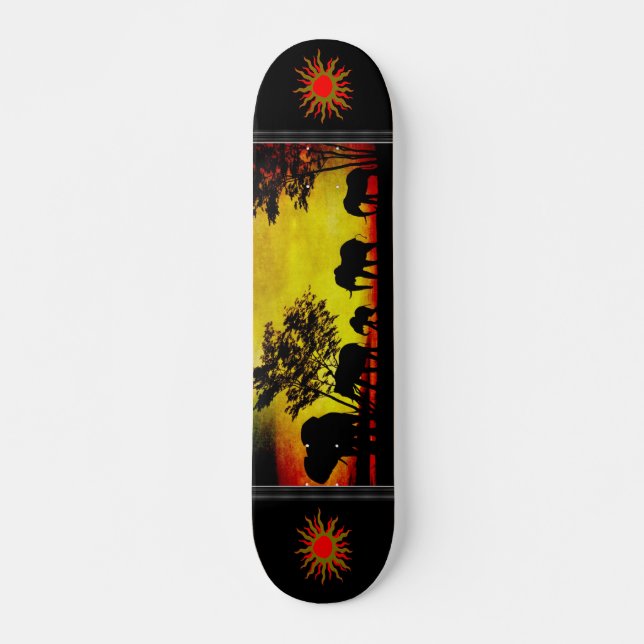 Skateboard Patinage Elephants Coucher de soleil (Devant)