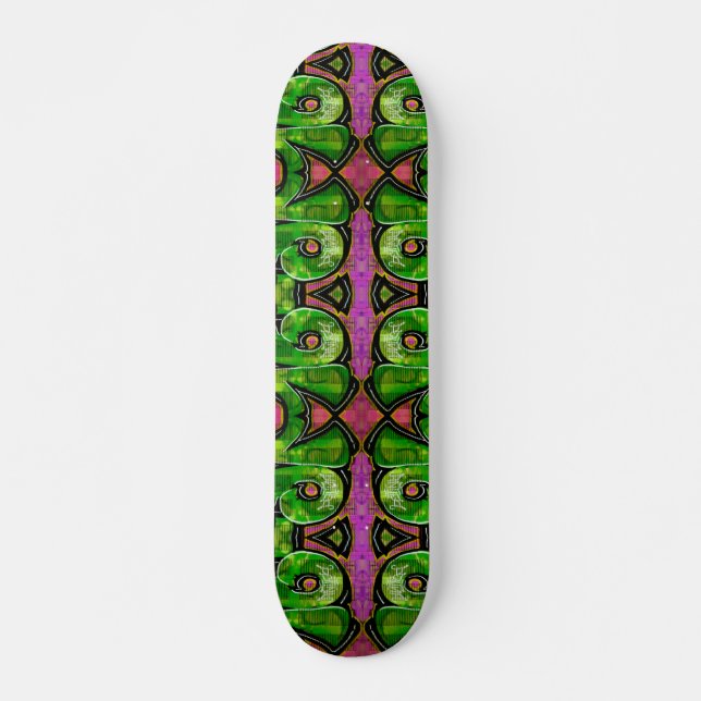 Skateboard Patinage en graffiti rose et vert (Devant)