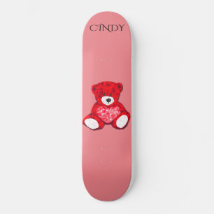 Skateboard Patinage en peluche rouge, nom personnalisé.