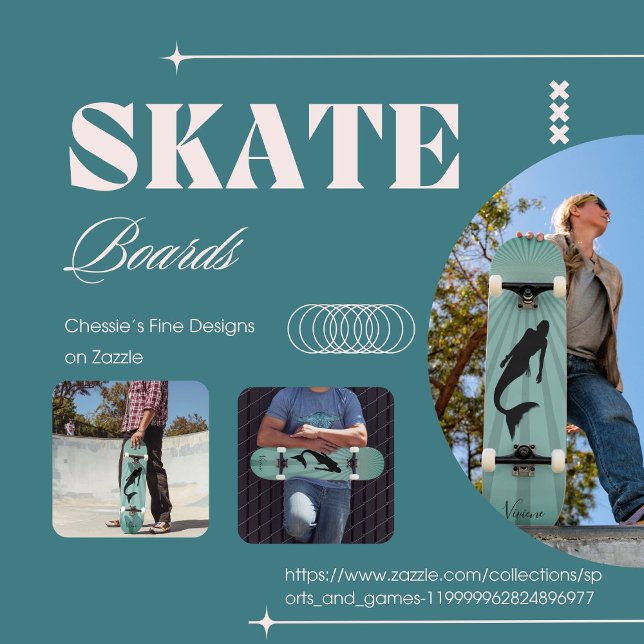 Skateboard Patinage en silhouette Mermaid Sun Ray (Créateur téléchargé)