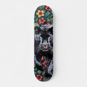 Skateboard Patinage en tête de la Panthère Florale Tropicale