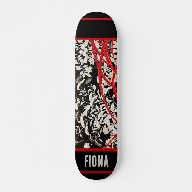 Skateboard Patinage floral japonais noir (Devant)