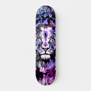 Skateboard Patinage Lion Bleu - Dessin du portrait Visage Lio
