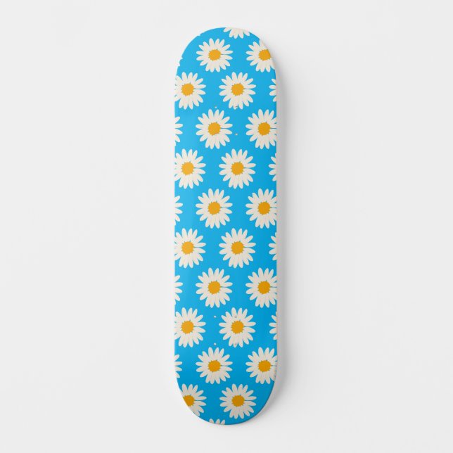 Skateboard Patinage Motif Fleurs marguerites blanches (Recto)